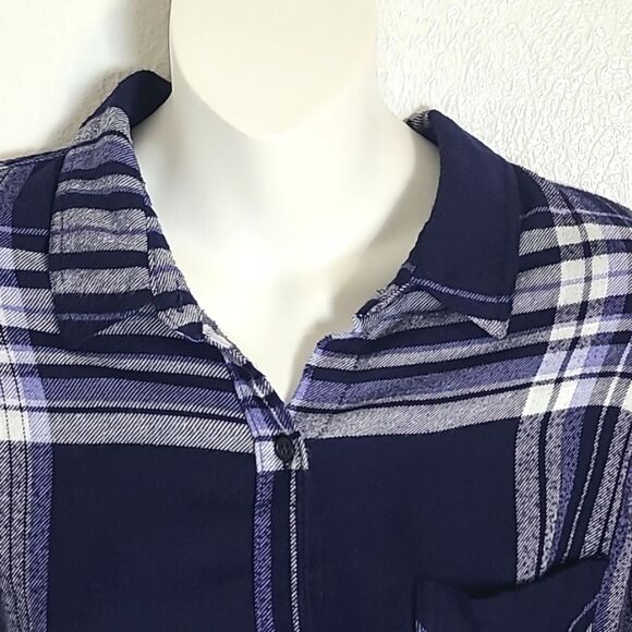Como Vintage Navy Blue & White Plaid Buttondown Shirt, Size Medium - Picture 2 of 8